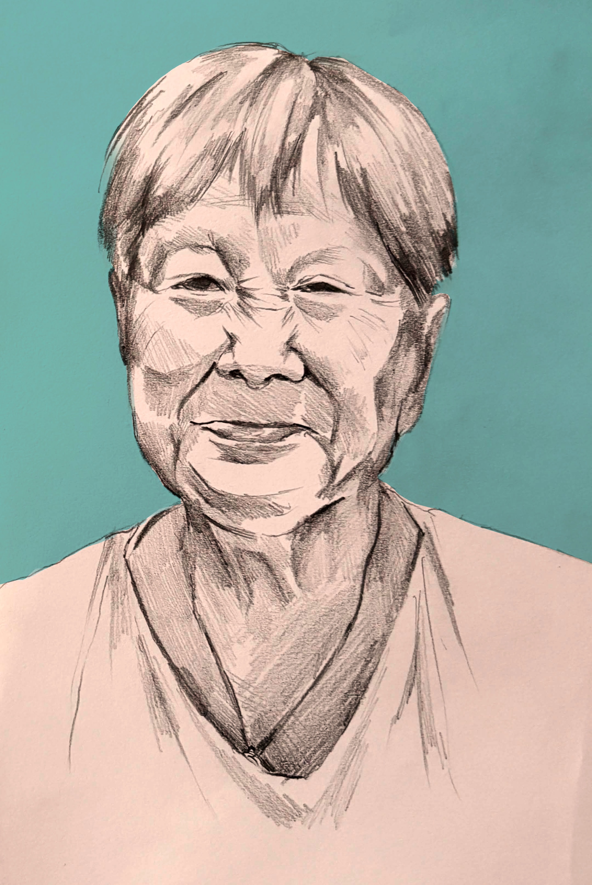Hand-drawn portrait of Lim Kek Huey